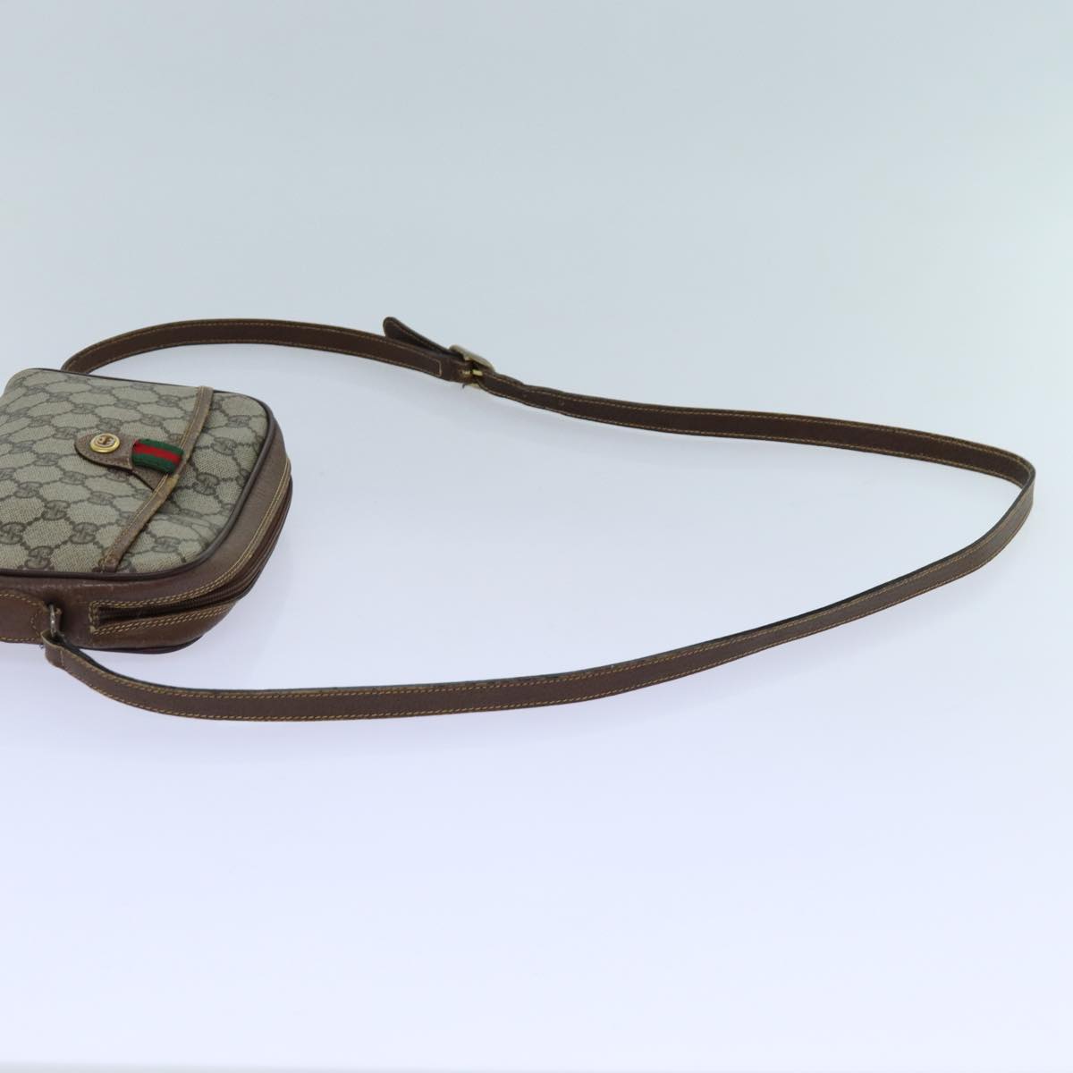 GUCCI GG Supreme Web Sherry Line Shoulder Bag PVC Beige 116 02 089 Auth fm3328