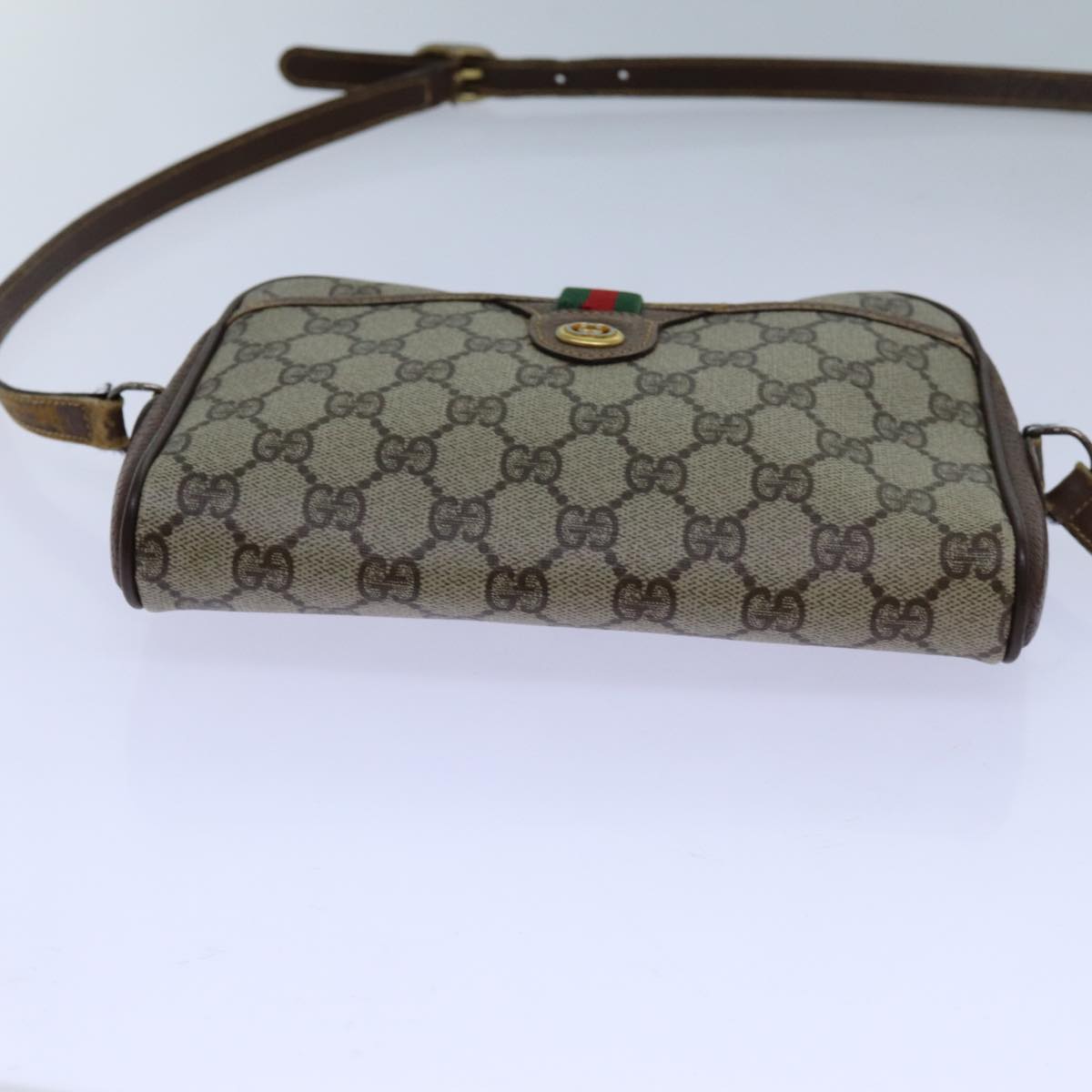 GUCCI GG Supreme Web Sherry Line Shoulder Bag PVC Beige 116 02 089 Auth fm3328