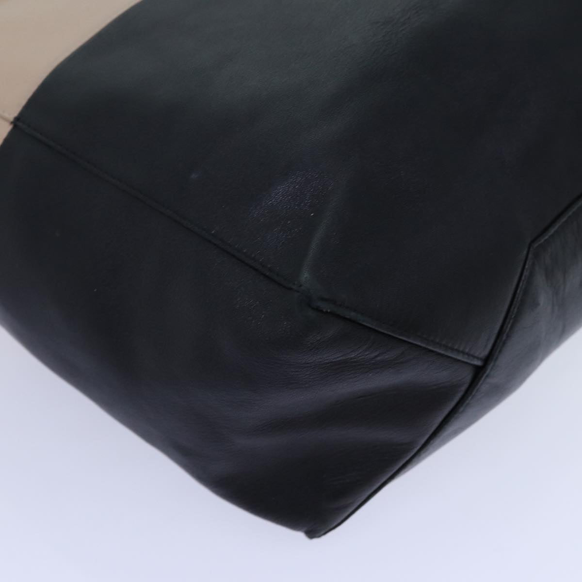 CELINE Horizontal Cabas Tote Bag Leather Beige Black Auth fm3340