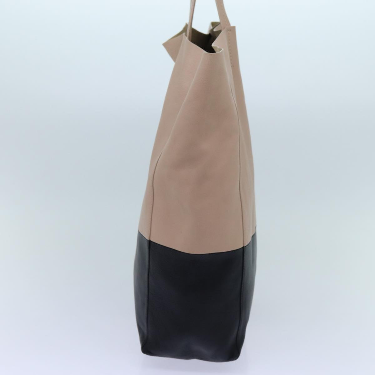 CELINE Horizontal Cabas Tote Bag Leather Beige Black Auth fm3340