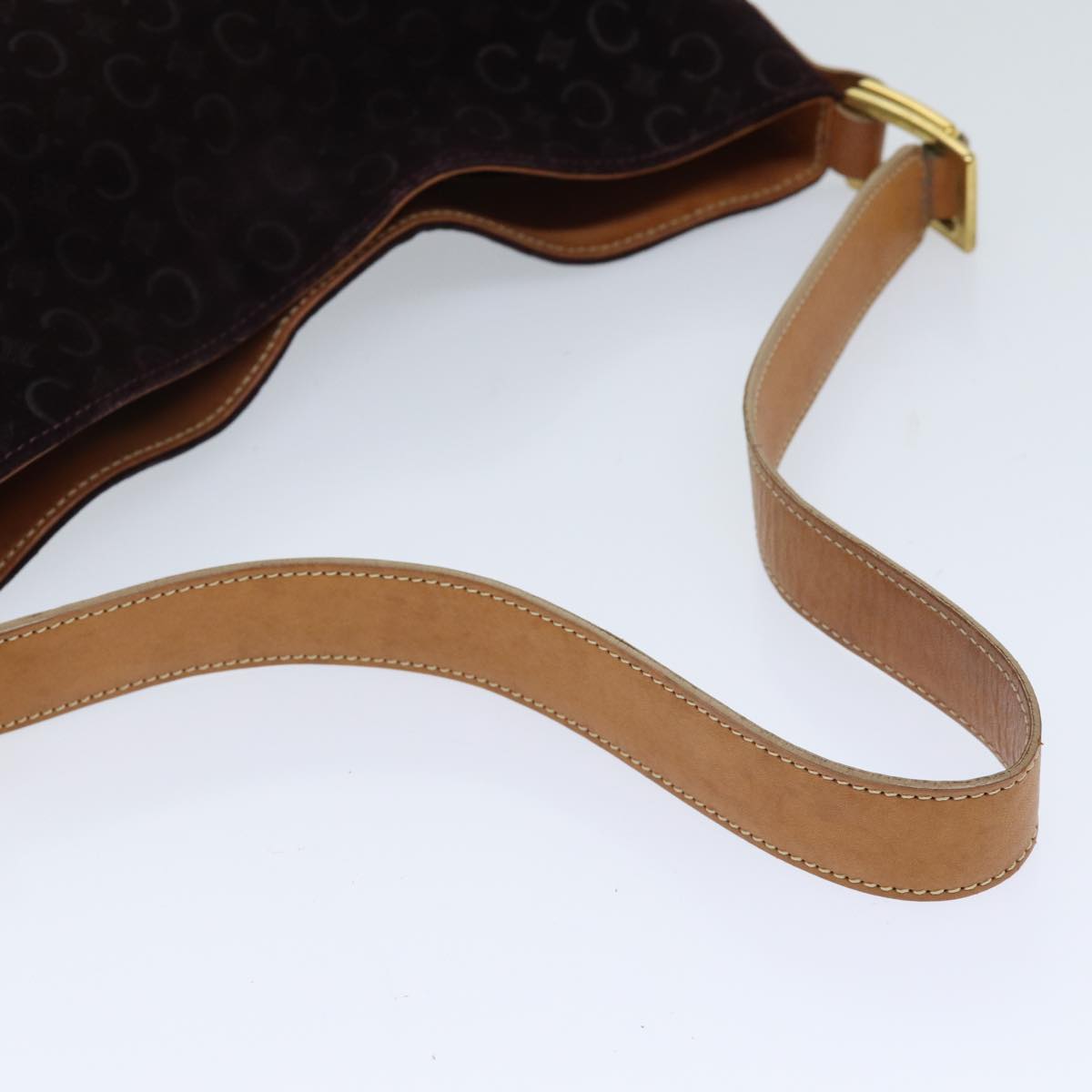 CELINE C Macadam Canvas Shoulder Bag Bordeaux Auth fm3341