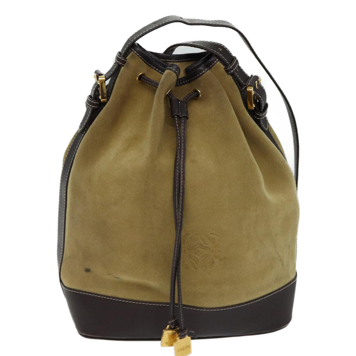 LOEWE Anagram Shoulder Bag Suede Yellow Auth fm3351
