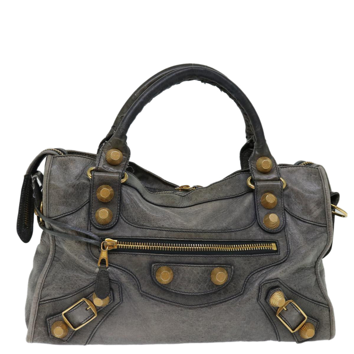 BALENCIAGA Giant City Hand Bag Leather 2way Gray 173084 Auth fm3355