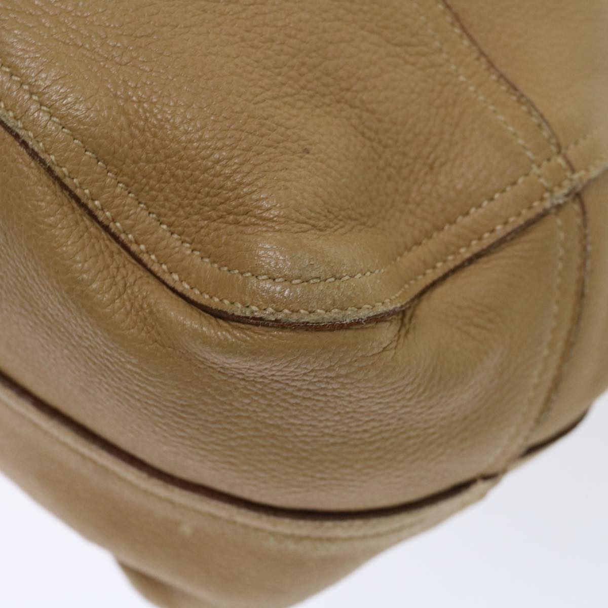 PRADA Tote Bag Leather Beige Auth fm3358