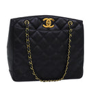 CHANEL Big Matelasse Chain Shoulder Bag Caviar Skin Black CC Auth fm3373AV-1