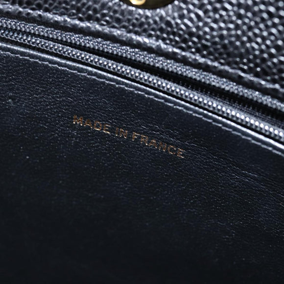 CHANEL Big Matelasse Chain Shoulder Bag Caviar Skin Black CC Auth fm3373AV