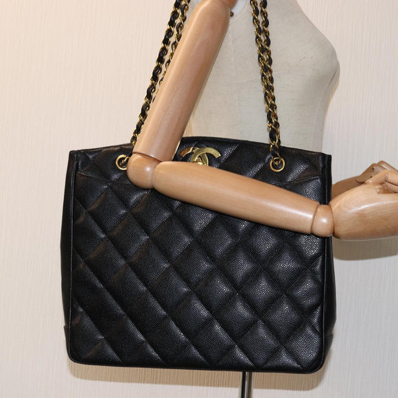 CHANEL Big Matelasse Chain Shoulder Bag Caviar Skin Black CC Auth fm3373AV