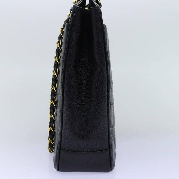 CHANEL Big Matelasse Chain Shoulder Bag Caviar Skin Black CC Auth fm3373AV