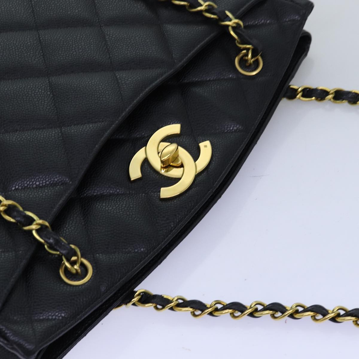 CHANEL Big Matelasse Chain Shoulder Bag Caviar Skin Black CC Auth fm3373A