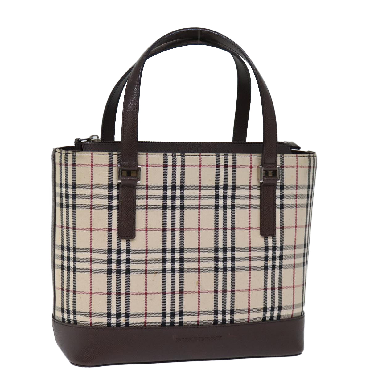 BURBERRY Nova Check Hand Bag Canvas Beige Auth fm3415