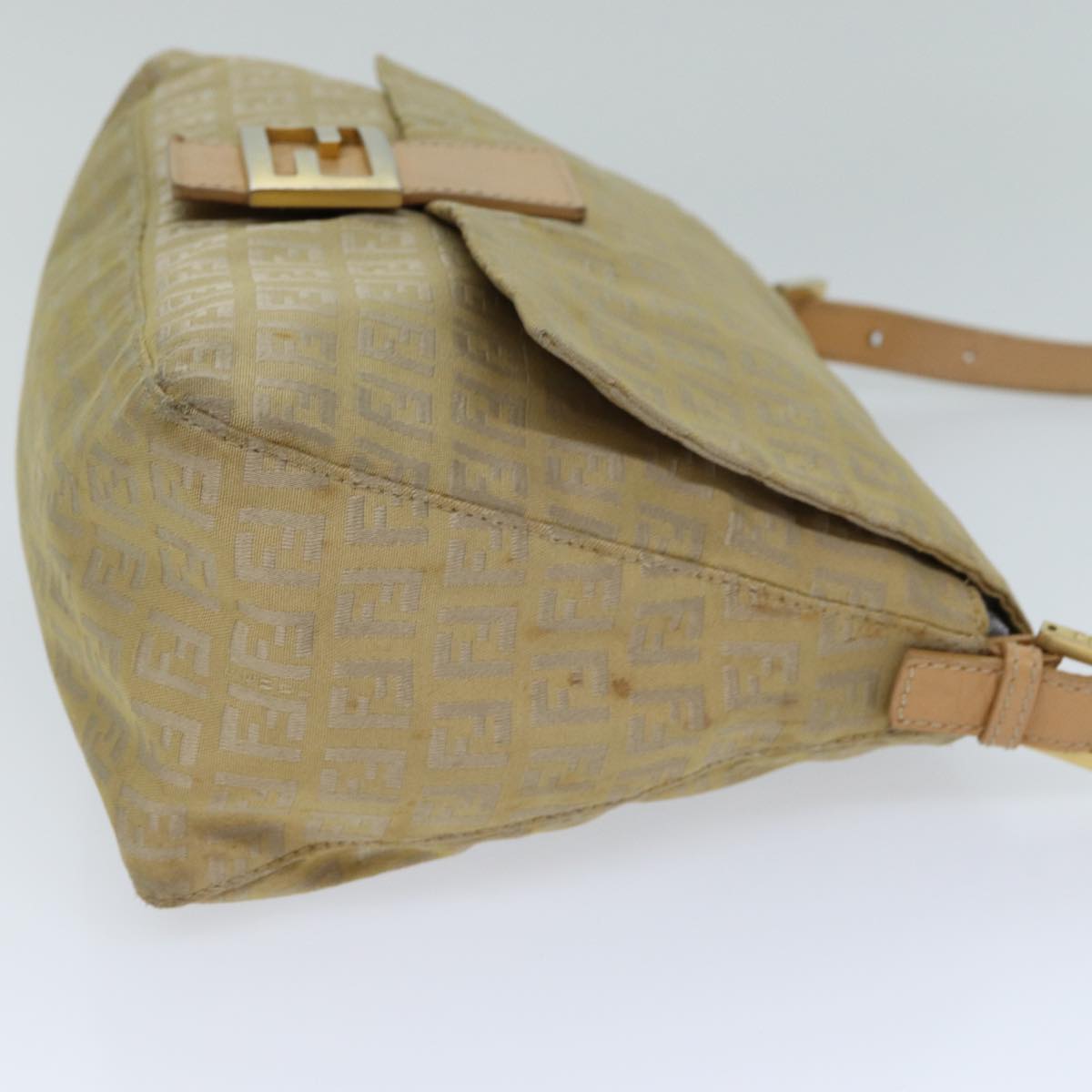 FENDI Zucchino Canvas Mamma Baguette Shoulder Bag Beige Auth fm3459