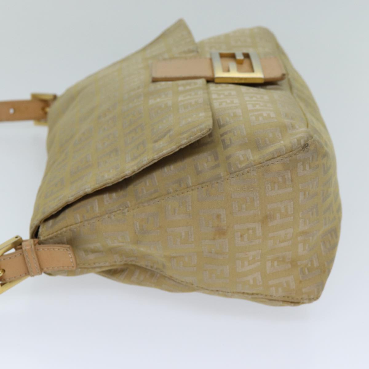 FENDI Zucchino Canvas Mamma Baguette Shoulder Bag Beige Auth fm3459