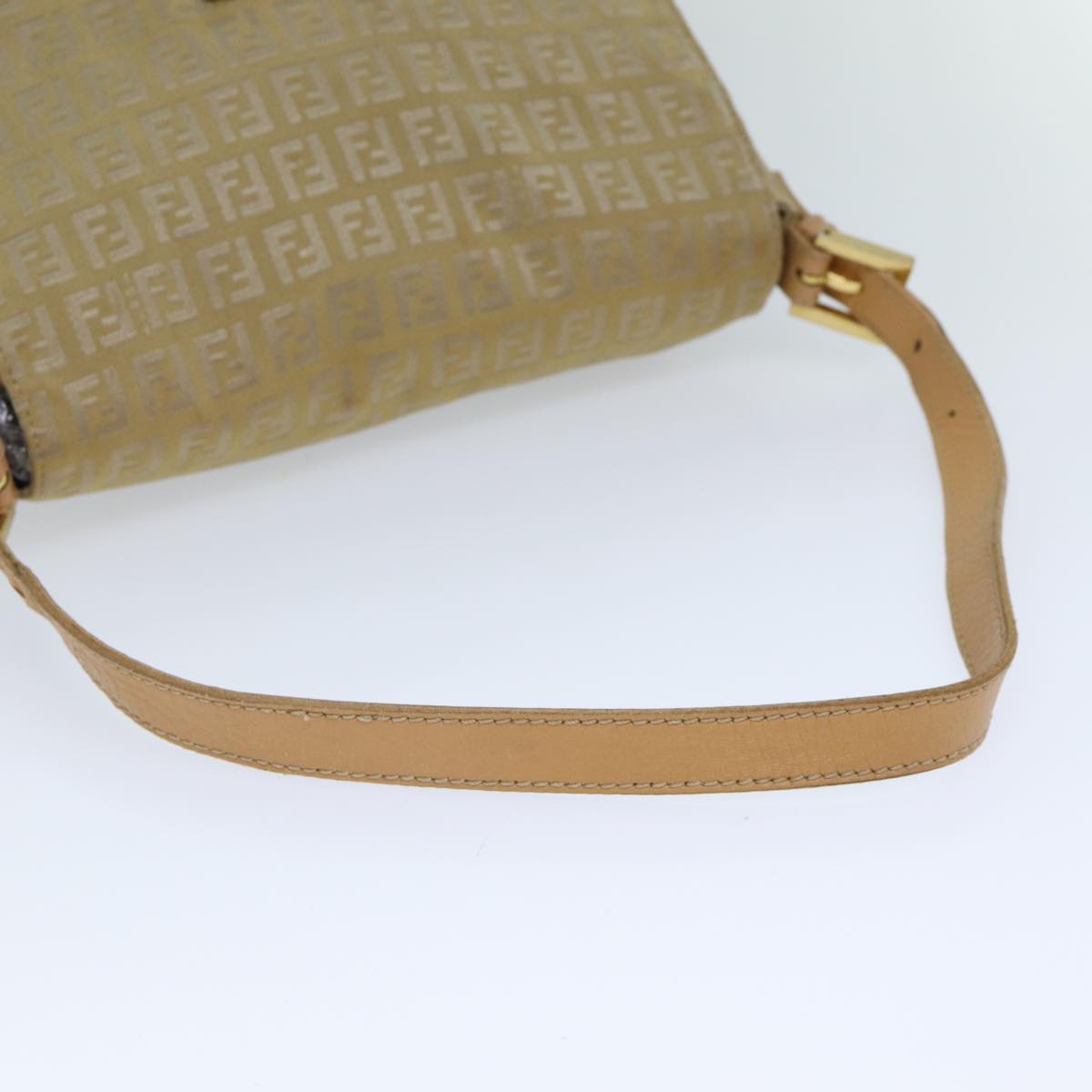 FENDI Zucchino Canvas Mamma Baguette Shoulder Bag Beige Auth fm3459