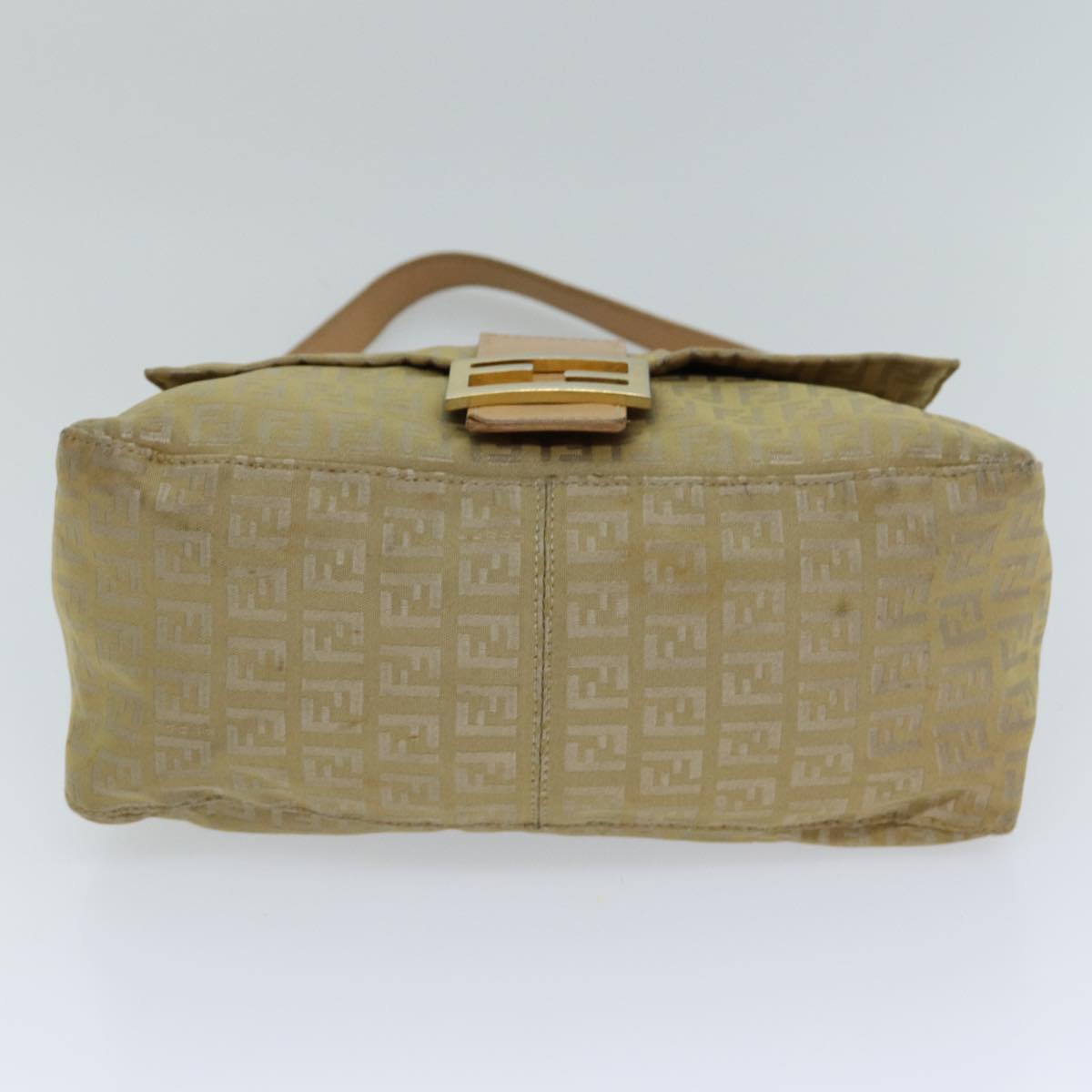 FENDI Zucchino Canvas Mamma Baguette Shoulder Bag Beige Auth fm3459