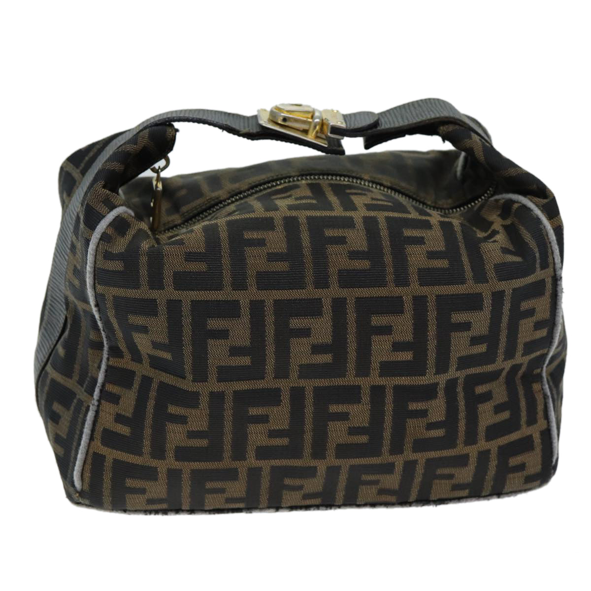 FENDI Zucca Canvas Hand Bag Black Brown Auth fm3460