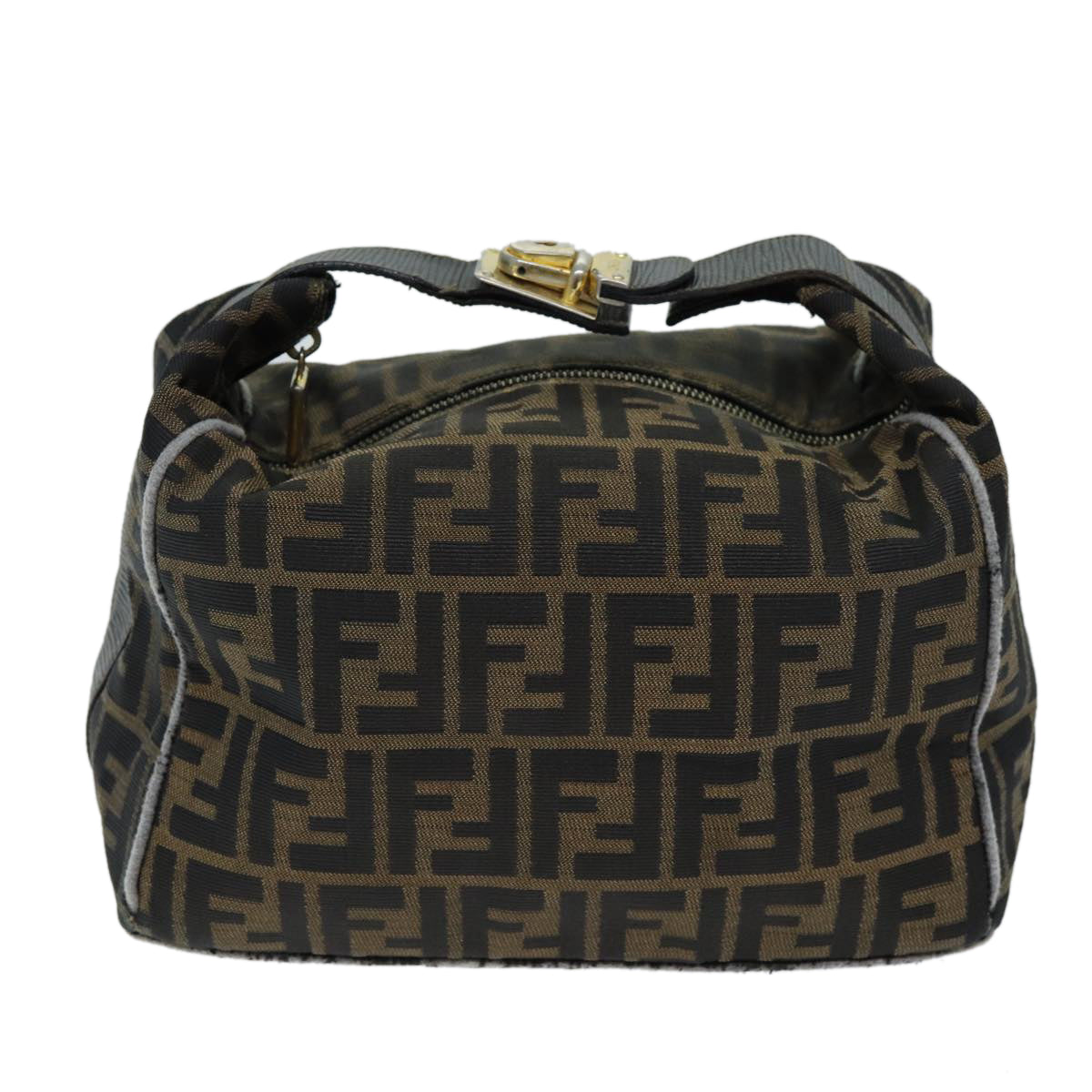 FENDI Zucca Canvas Hand Bag Black Brown Auth fm3460