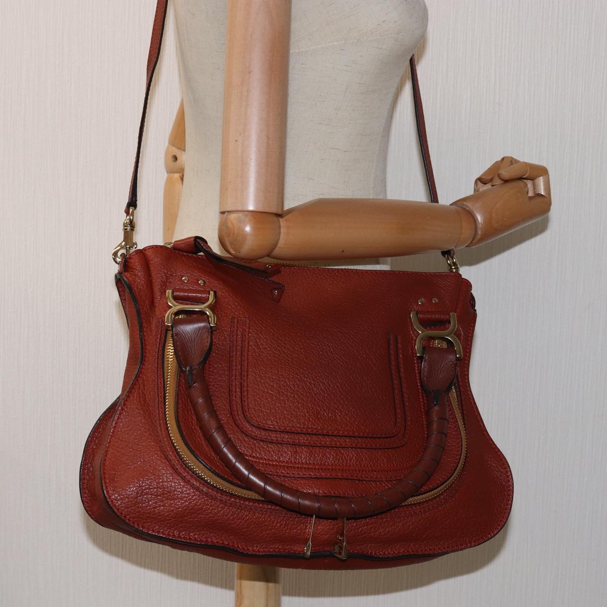 Chloe Mercy Shoulder Bag Leather 2way Brown Auth fm3462