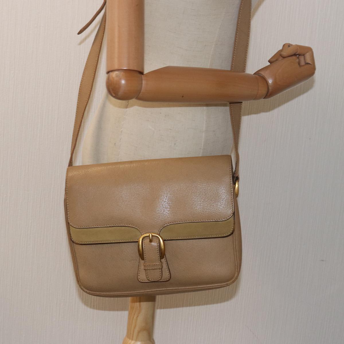 GUCCI Shoulder Bag Leather Beige Auth fm3502