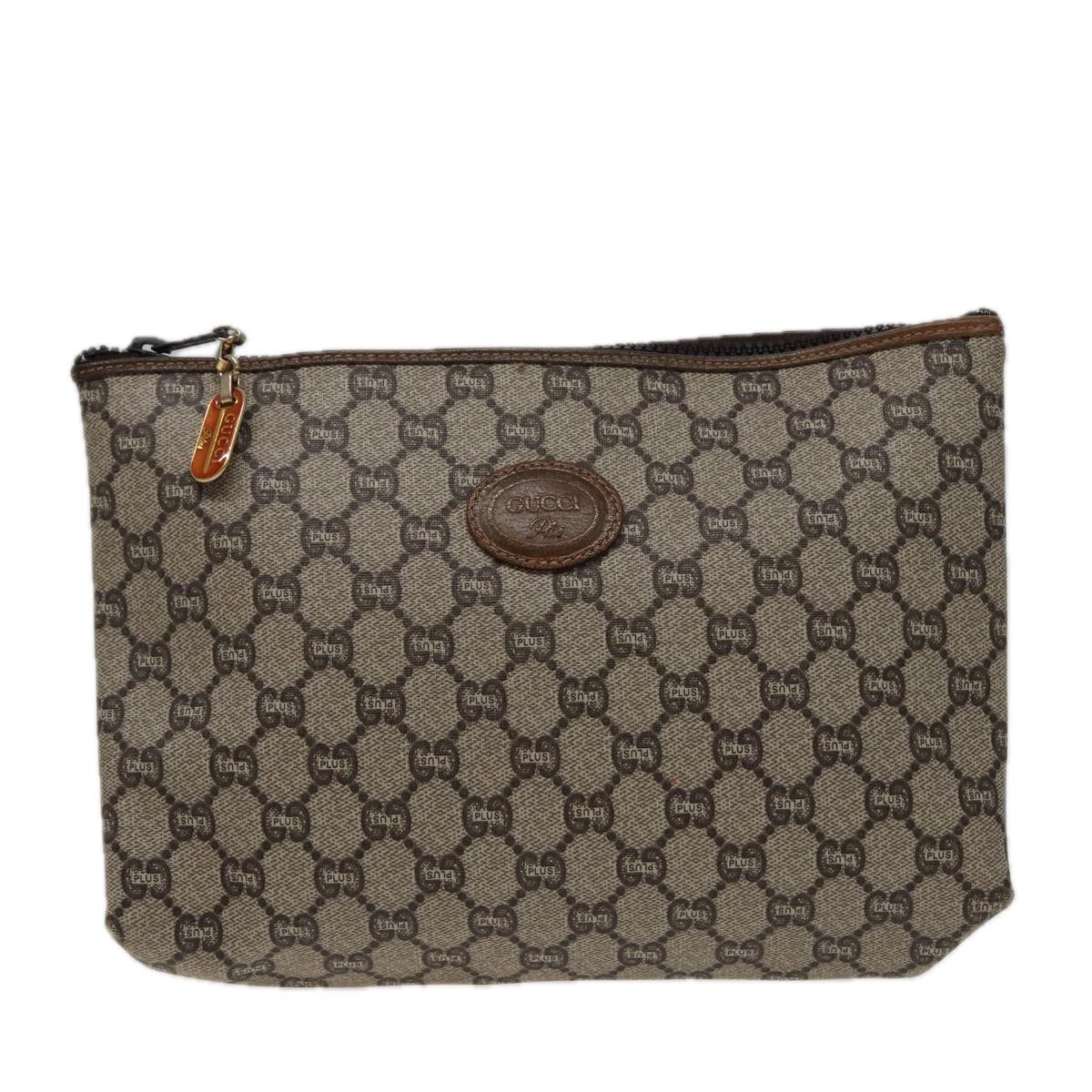 GUCCI GG Plus Supreme Clutch Bag PVC Beige Auth fm3504