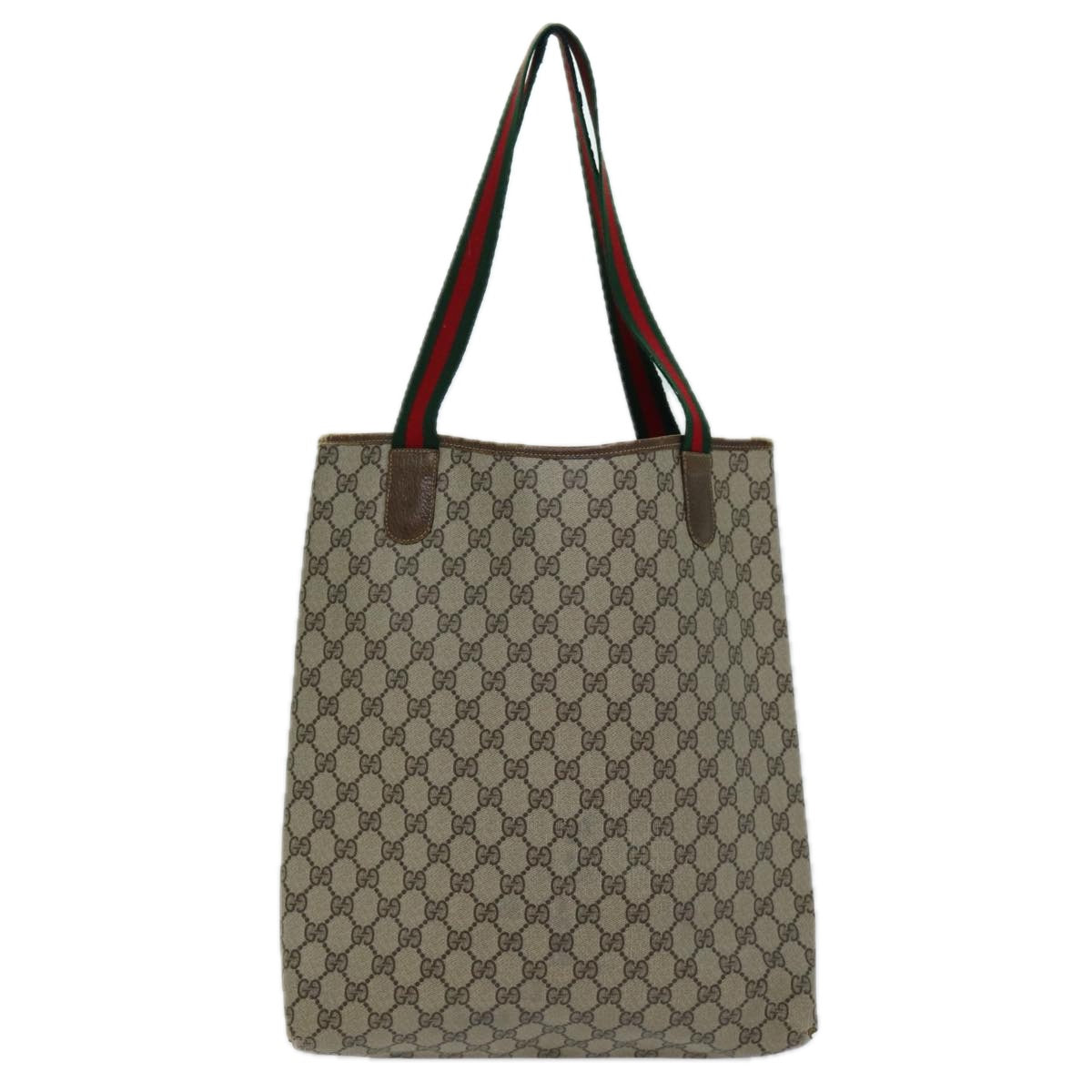 GUCCI GG Supreme Web Sherry Line Tote Bag PVC Beige Red 37 02 2140 Auth fm3507