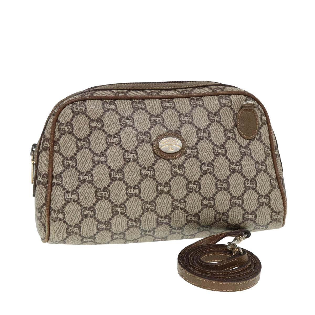 GUCCI GG Plus Supreme Shoulder Bag PVC Leather Beige Auth fm3509