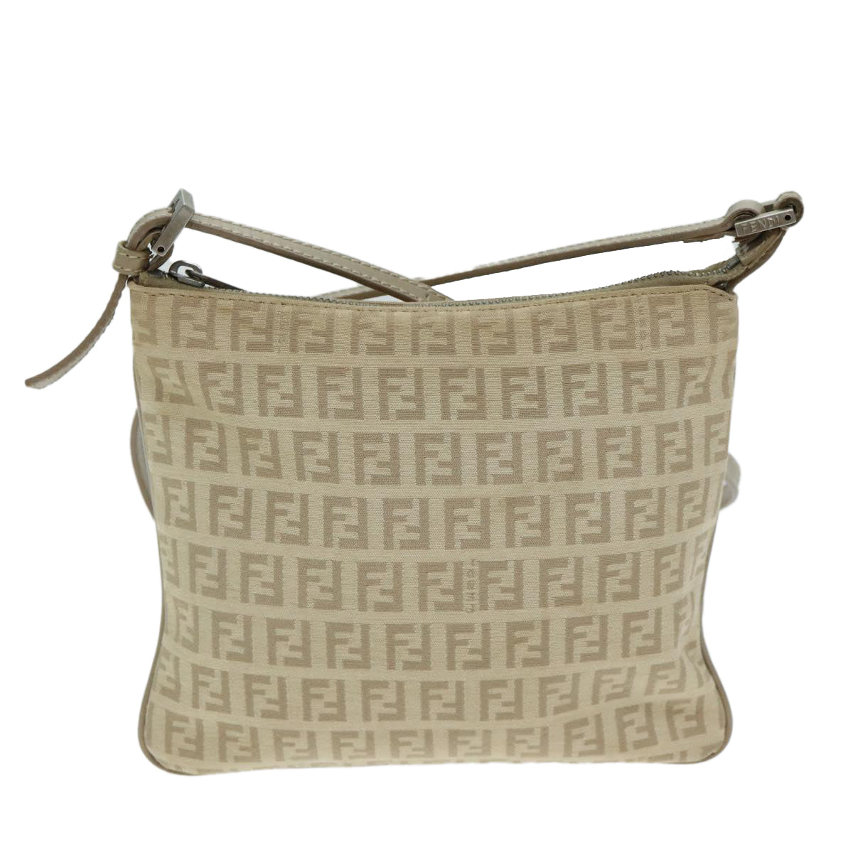 FENDI Zucchino Canvas Shoulder Bag Beige Auth fm3513