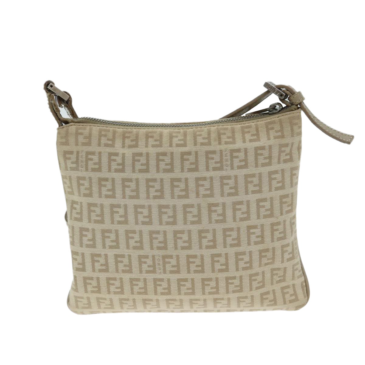 FENDI Zucchino Canvas Shoulder Bag Beige Auth fm3513