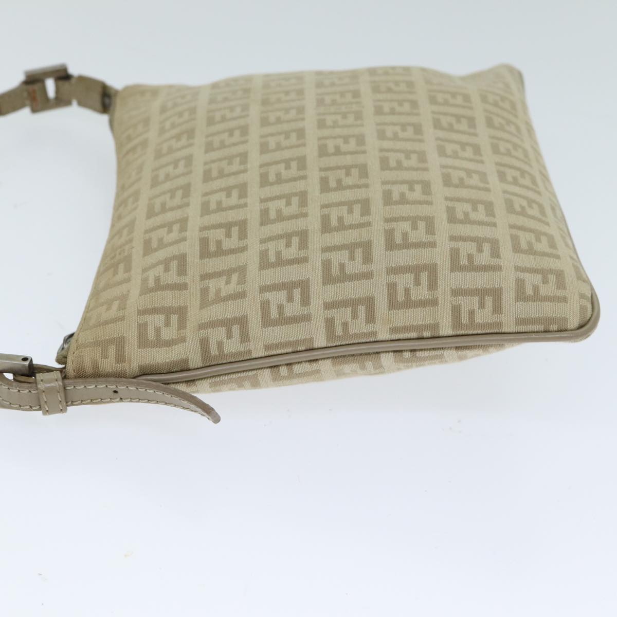 FENDI Zucchino Canvas Shoulder Bag Beige Auth fm3513