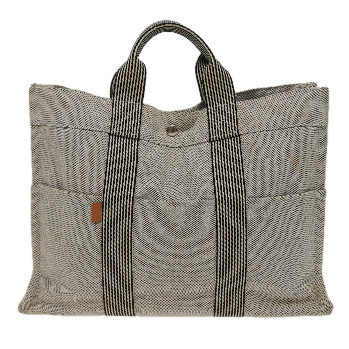 HERMES New Fourre Tout MM Hand Bag Canvas Gray Auth fm3529