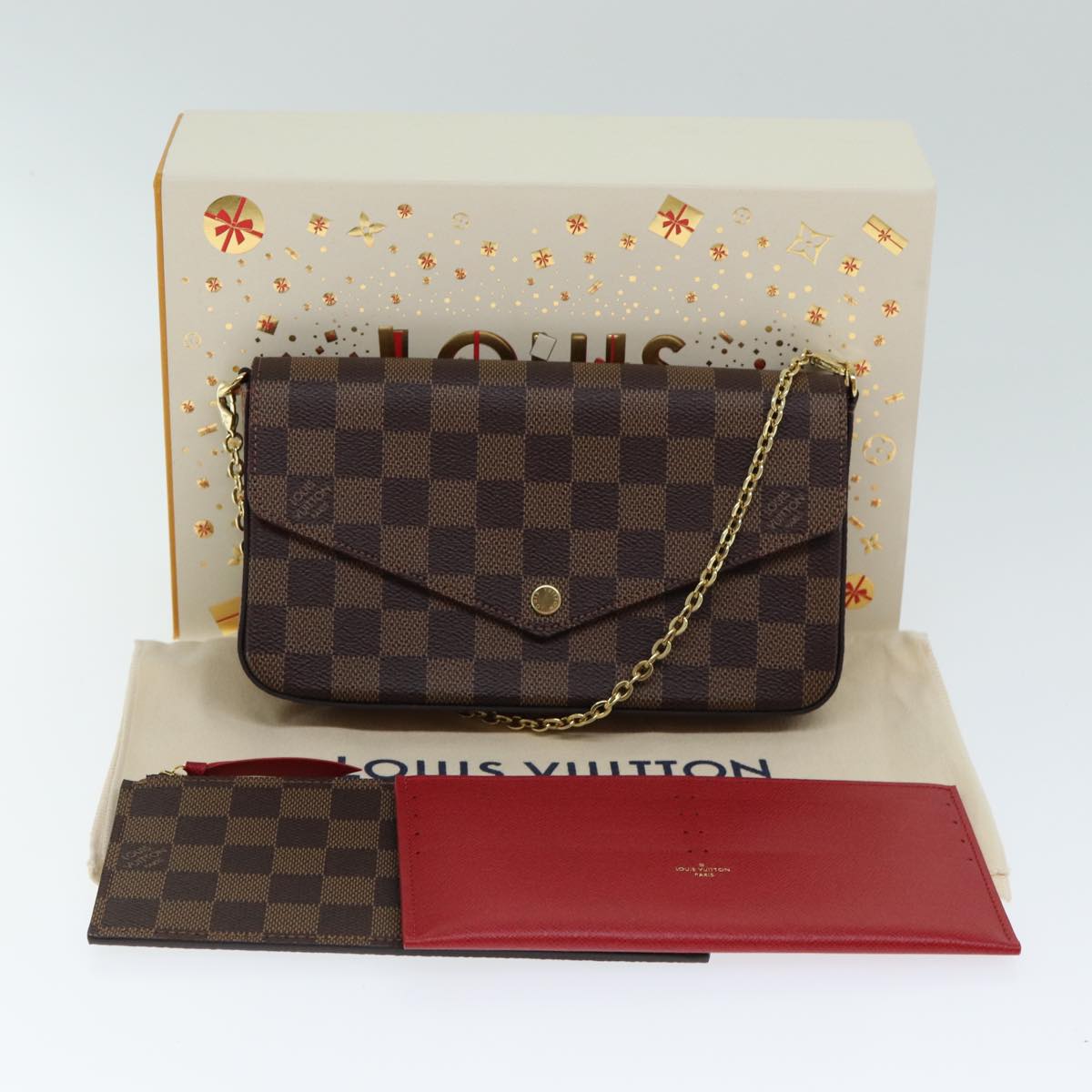 LOUIS VUITTON Damier Ebene Pochette Felice Shoulder Wallet N63032 Auth fm3540S