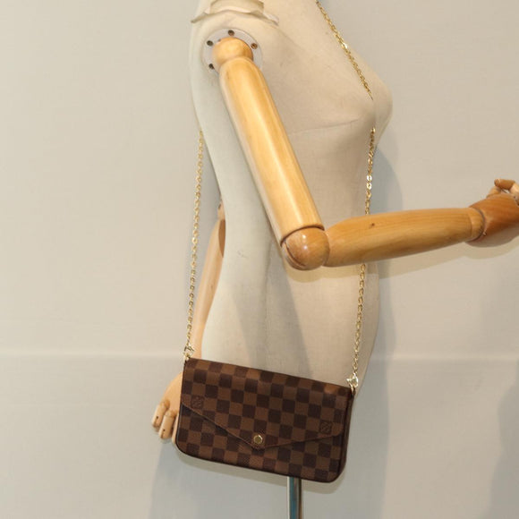 LOUIS VUITTON Damier Ebene Pochette Felice Shoulder Wallet N63032 Auth fm3540SM