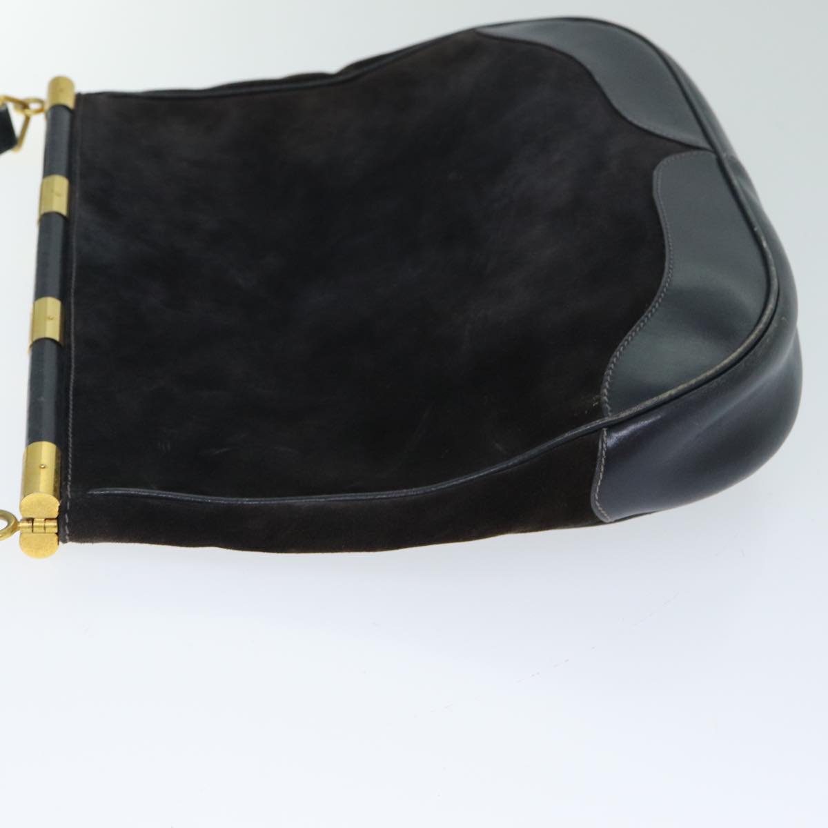 GUCCI Shoulder Bag Leather Suede Navy Auth fm3543