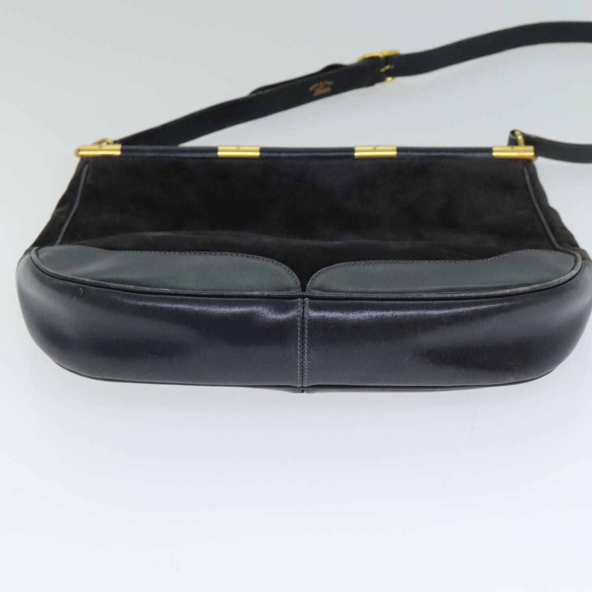 GUCCI Shoulder Bag Leather Suede Navy Auth fm3543