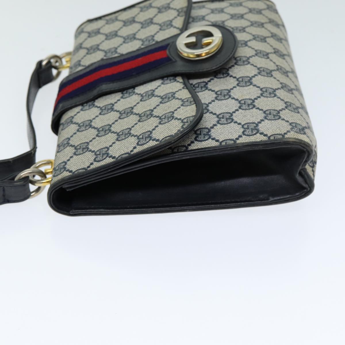 GUCCI GG Supreme Sherry Line Shoulder Bag PVC Leather Navy Red Auth fm3556