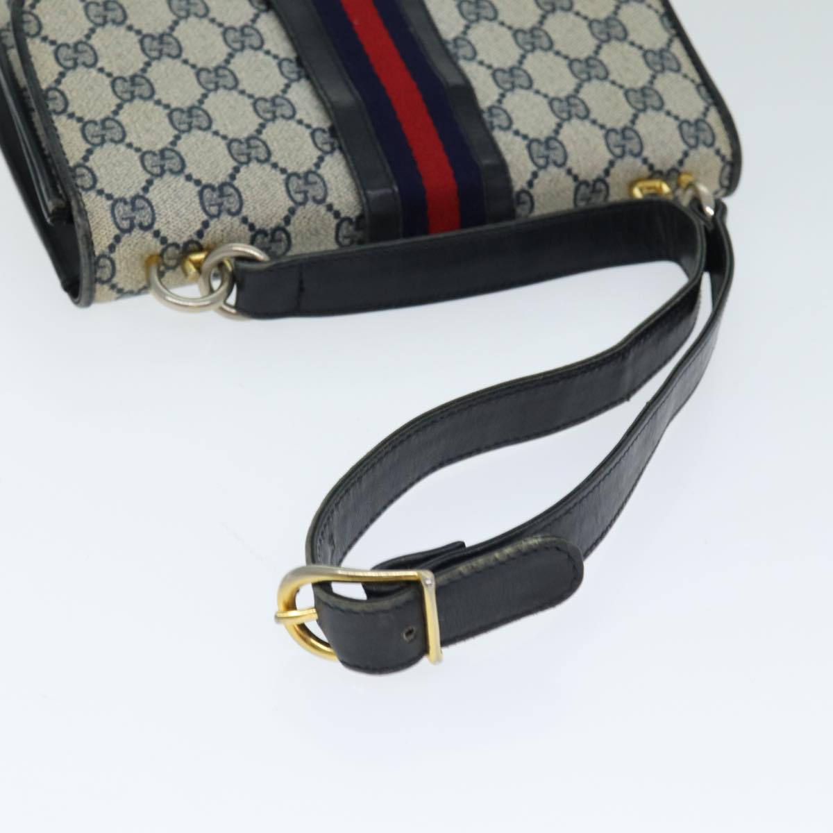 GUCCI GG Supreme Sherry Line Shoulder Bag PVC Leather Navy Red Auth fm3556