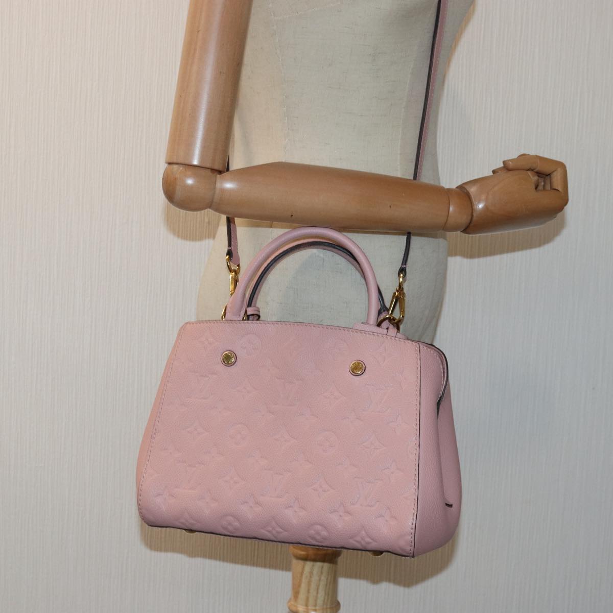 LOUIS VUITTON Monogram Empreinte Montaigne BB Bag Pink Rose M44123 Auth fm3558A