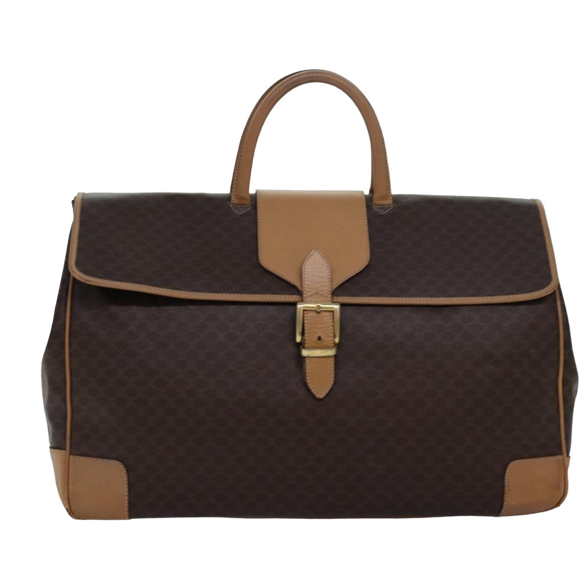 CELINE Macadam Canvas Boston Bag PVC Leather Brown Auth fm3560