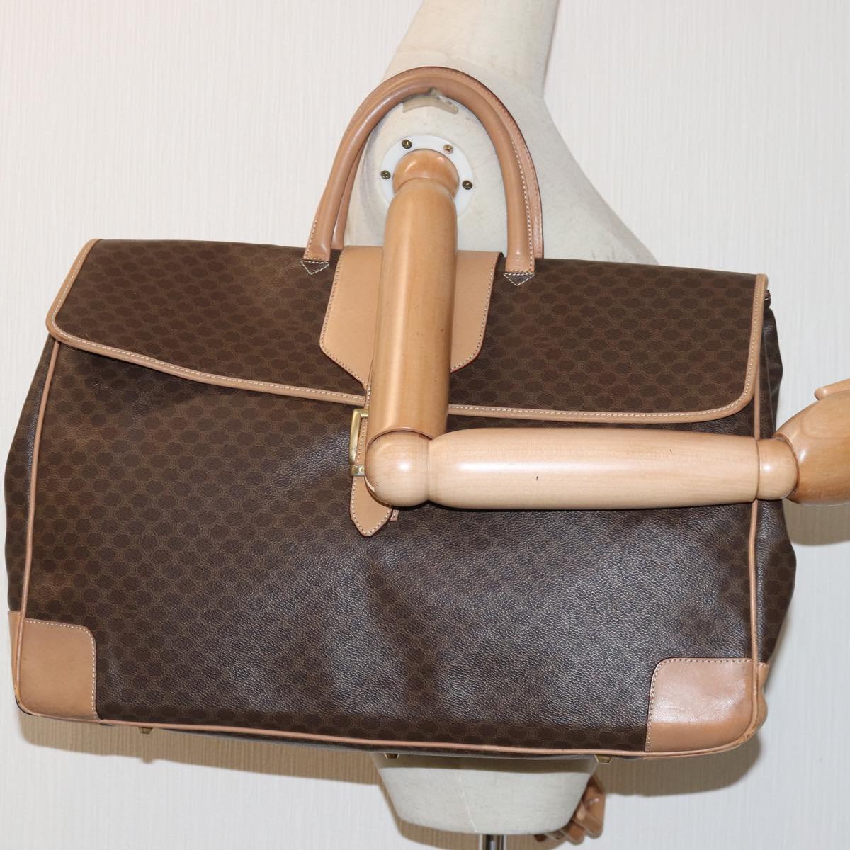 CELINE Macadam Canvas Boston Bag PVC Leather Brown Auth fm3560