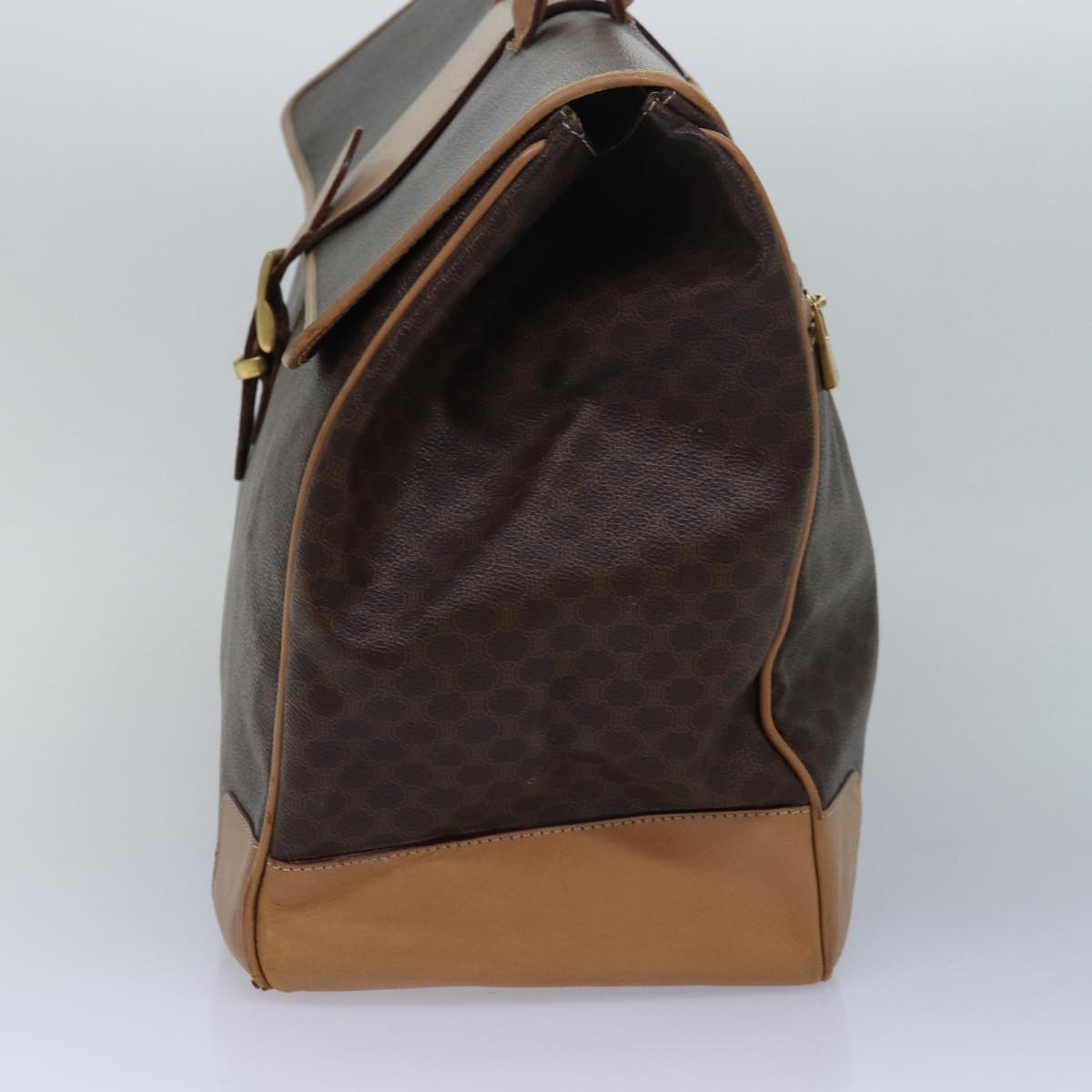 CELINE Macadam Canvas Boston Bag PVC Leather Brown Auth fm3560