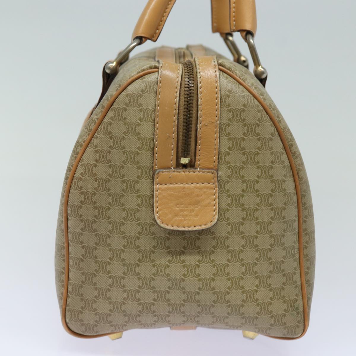 CELINE Macadam Canvas Boston Bag Beige Auth fm3561