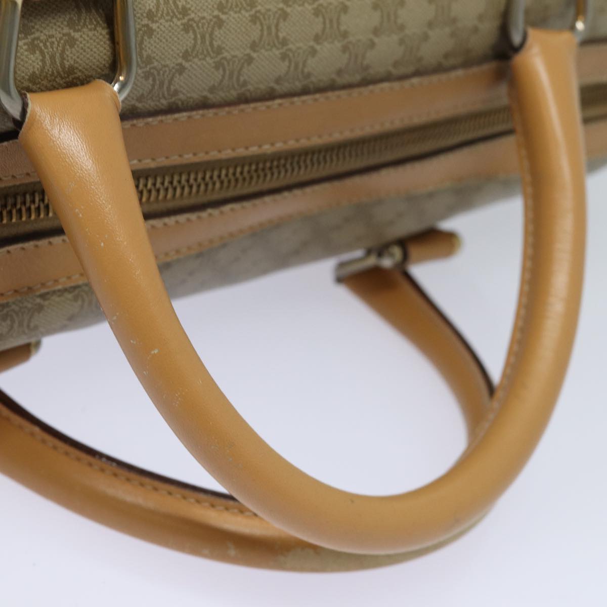 CELINE Macadam Canvas Boston Bag Beige Auth fm3561