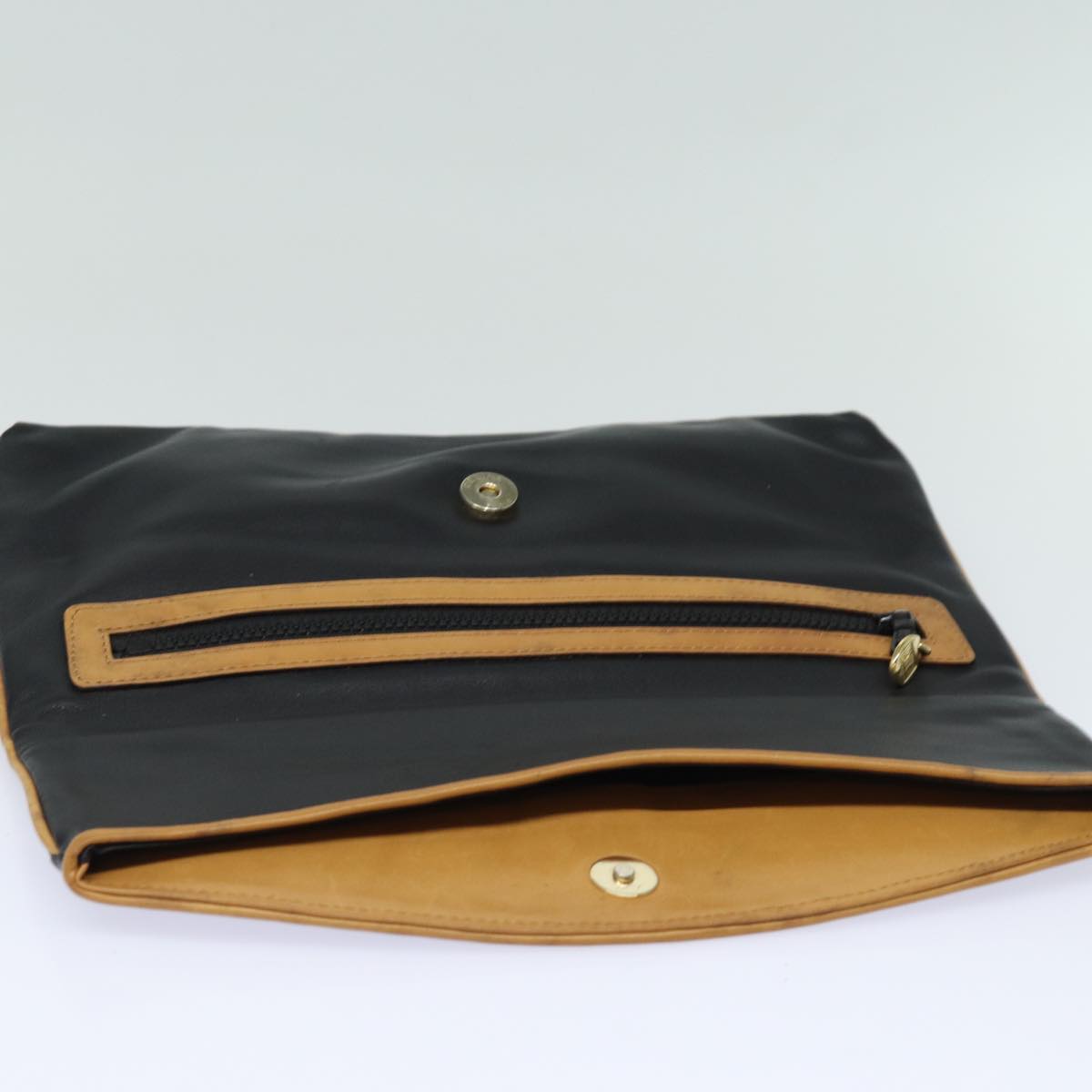 CELINE Clutch Bag Leather Black Auth fm3562