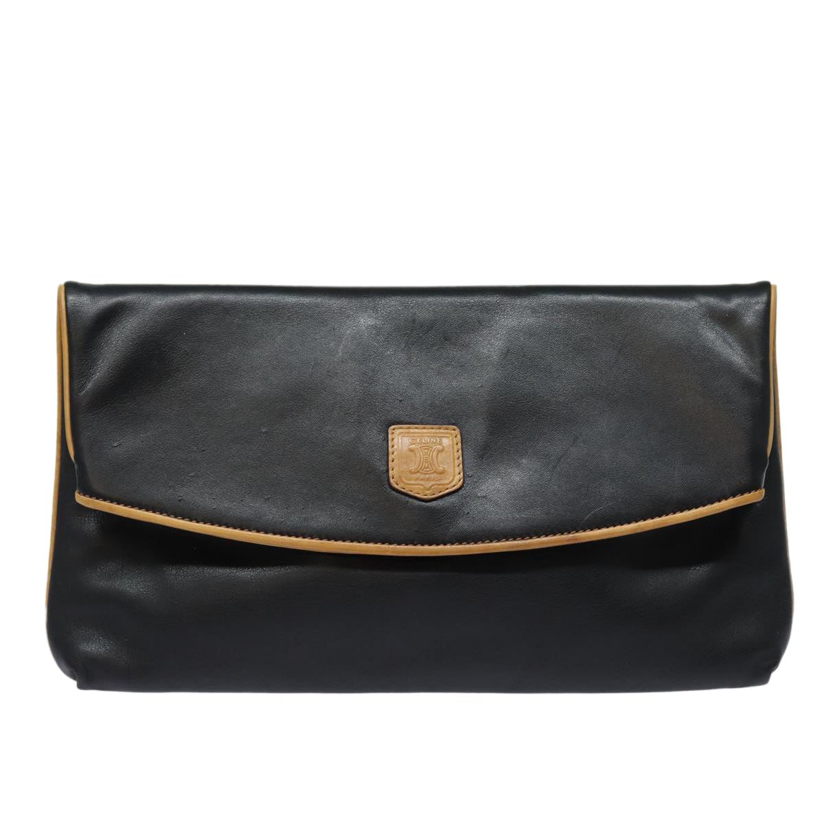 CELINE Clutch Bag Leather Black Auth fm3562