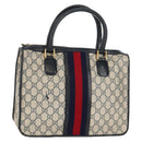 GUCCI GG Supreme Sherry Line Hand Bag PVC Navy Red Auth fm3583-1