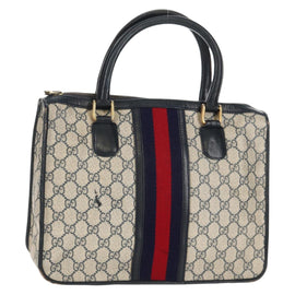 GUCCI GG Supreme Sherry Line Hand Bag PVC Navy Red Auth fm3583