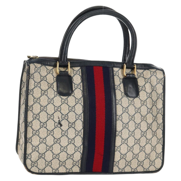 GUCCI GG Supreme Sherry Line Hand Bag PVC Navy Red Auth fm3583