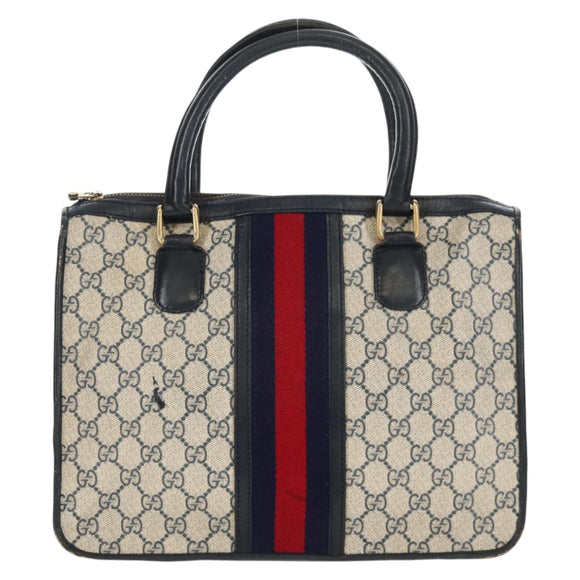 GUCCI GG Supreme Sherry Line Hand Bag PVC Navy Red Auth fm3583
