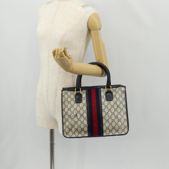 GUCCI GG Supreme Sherry Line Hand Bag PVC Navy Red Auth fm3583