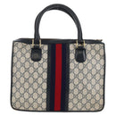 GUCCI GG Supreme Sherry Line Hand Bag PVC Navy Red Auth fm3583-2