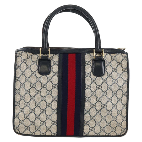 GUCCI GG Supreme Sherry Line Hand Bag PVC Navy Red Auth fm3583